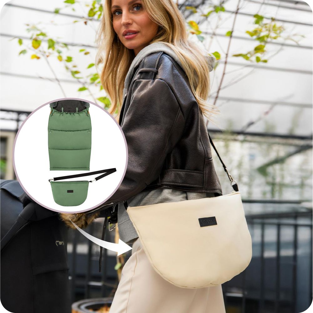 MoMi SARDI – 2-in-1 Fußsack & Tasche für Kinderwagen, abtrennbar zur Tasche, mit Fleece-Futter & Gurtschlitzen – Grün