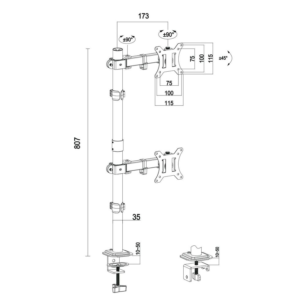 Maclean Monitorhalterung, max VESA 100x100, 13-27", 9kg, MC-967