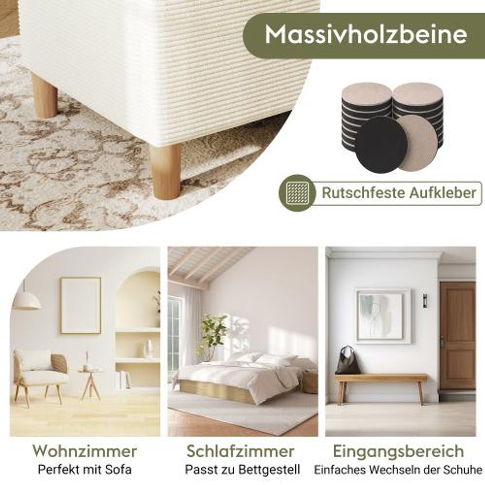 okwish Sitzbank 145x38 mit Hydraulischem Stauraum,Bettbank aus Cord,Polsterbank für Schlafzimmer, Wohnzimmer und Flur,Beige