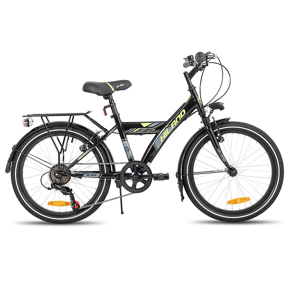 HILAND Rocket 24 Zoll Kinderfahrrad Mountainbike Kinder MTB für Jungen mit Shimano 6 Gang Schaltung Licht Gepäckträger, Schwarz