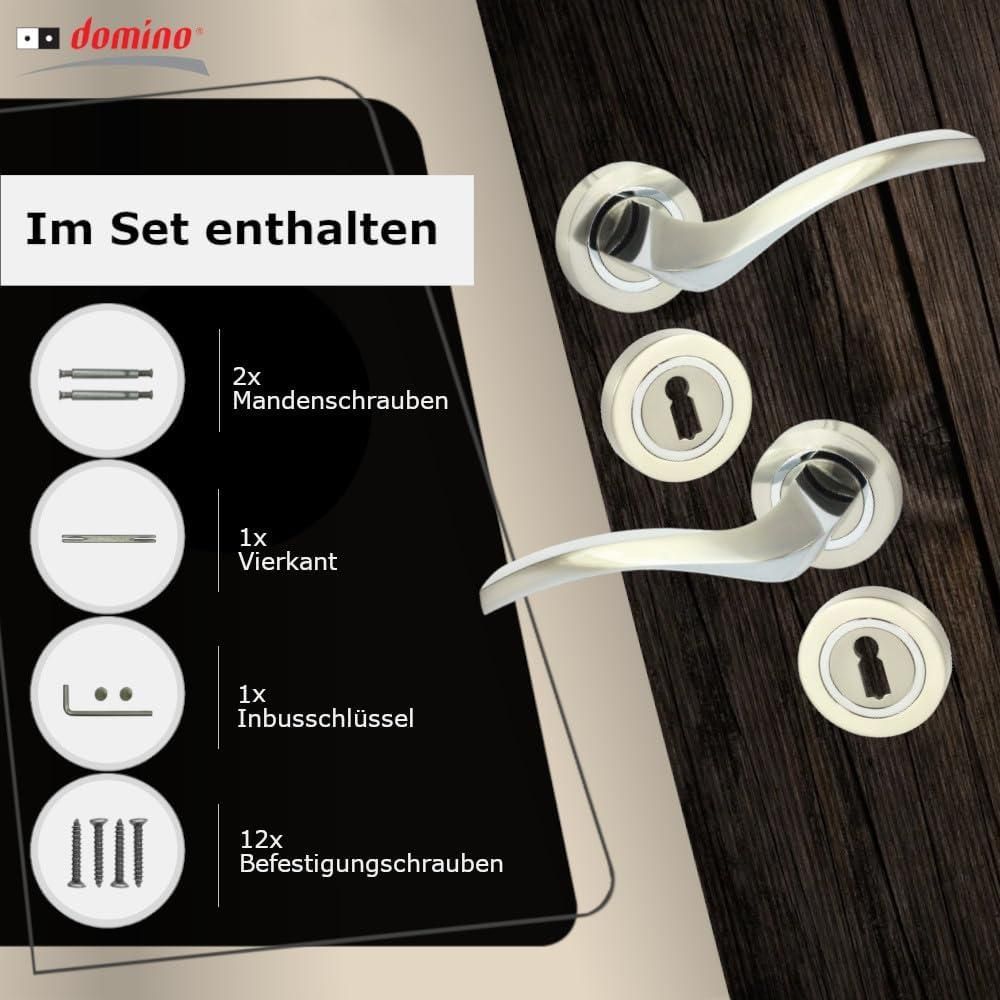 DOMINO Türgriff Drückergarnitur BB-Buntbart Set | Rund BB Rosette | Türklinke für Zimmertür, Bürotür, Kellertür & Innentür | Türbeschläge aus Aluminium | Chrom/Nickel Türdrückergarnitur | ENIGMA-R M6/M9