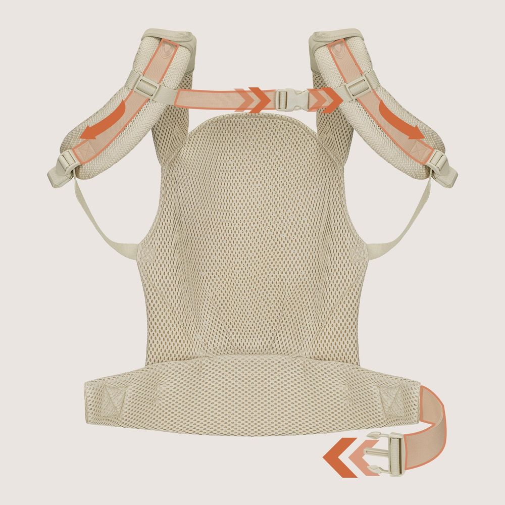 Margareet Air Ergonomische Babytrage, geeignet für Babys ab 4 Monaten bis 20 kg, 3 Tragemodi, atmungsaktives Gewebe, abnehmbare Kapuze - Beige