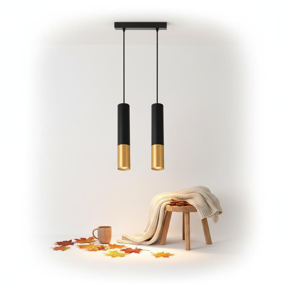 MasterLED Pendelleuchte 2-flammig - GU10 - Schwarz Gold - Aluminium-Zylinder - höhenverstellbar - modern für Esszimmer & Küche