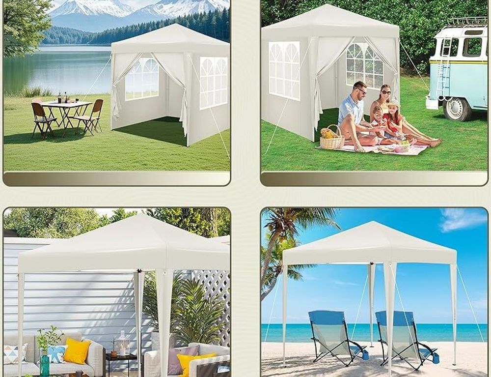 WOLTU Pavillon 2x2 m, mit 4 Seitenwänden, Partyzelt wasserabweisend UV-Schutz 50+, Beige