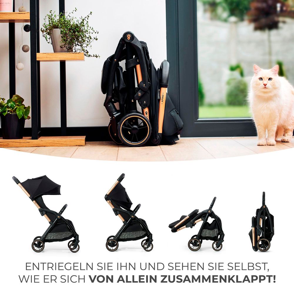 Kinderkraft APINO Buggy - Kinderwagen - Belastbar bis 24 kg - 7,5 kg leicht - AUTO FOLDING - Verstellbare Rückenlehne - Große Räder - Grau