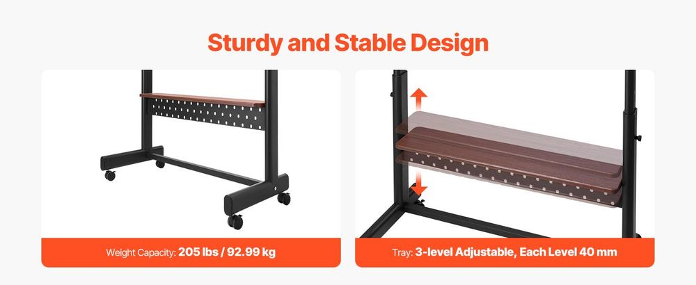 VEVOR Rollender TV-Ständer, Mobiler TV-Wagen für 35-100 Zoll LED/LCD/OLED Flach-/Curved-TVs, Tragbarer Monitorständer mit Rädern für bis zu 198 lbs für Wohnzimmer, Schlafzimmer, Büro, Außenbereich, Max VESA 800x600mm, 1-Layer Tray-b, 2 Halter-a
