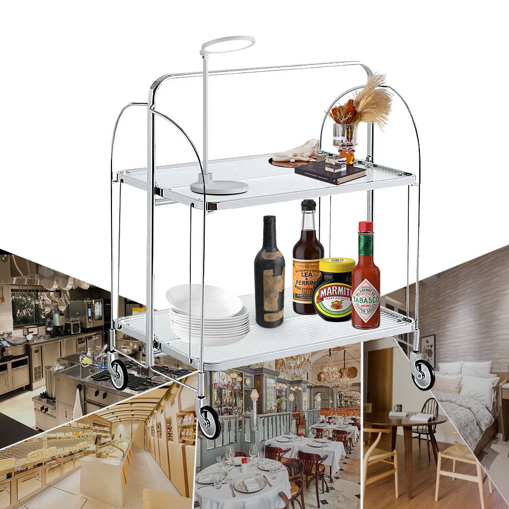 Edelstahl Servierwagen 2 Ebenen 68×40×80 cm – Rollwagen Küchenwagen aus Edelstahl, stabiler Servierwagen für Gastronomie, Hotel, Restaurant, Küche