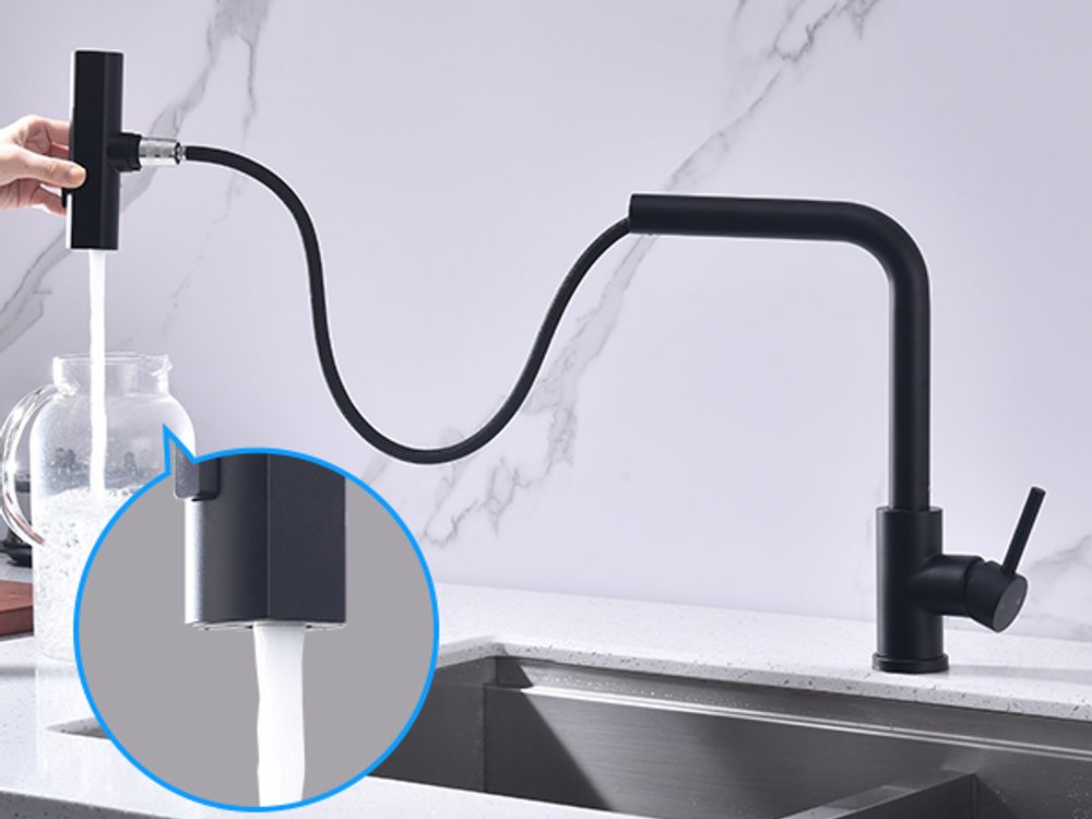 Homelody Wasserhahn Küche Schwarz,Küchenarmatur 360°Drehbar,Mischbatterie Ausziehbar mit 3 Strahlarten,Küchen Armatur Einhebel,Kitchen Tap Edelstahl