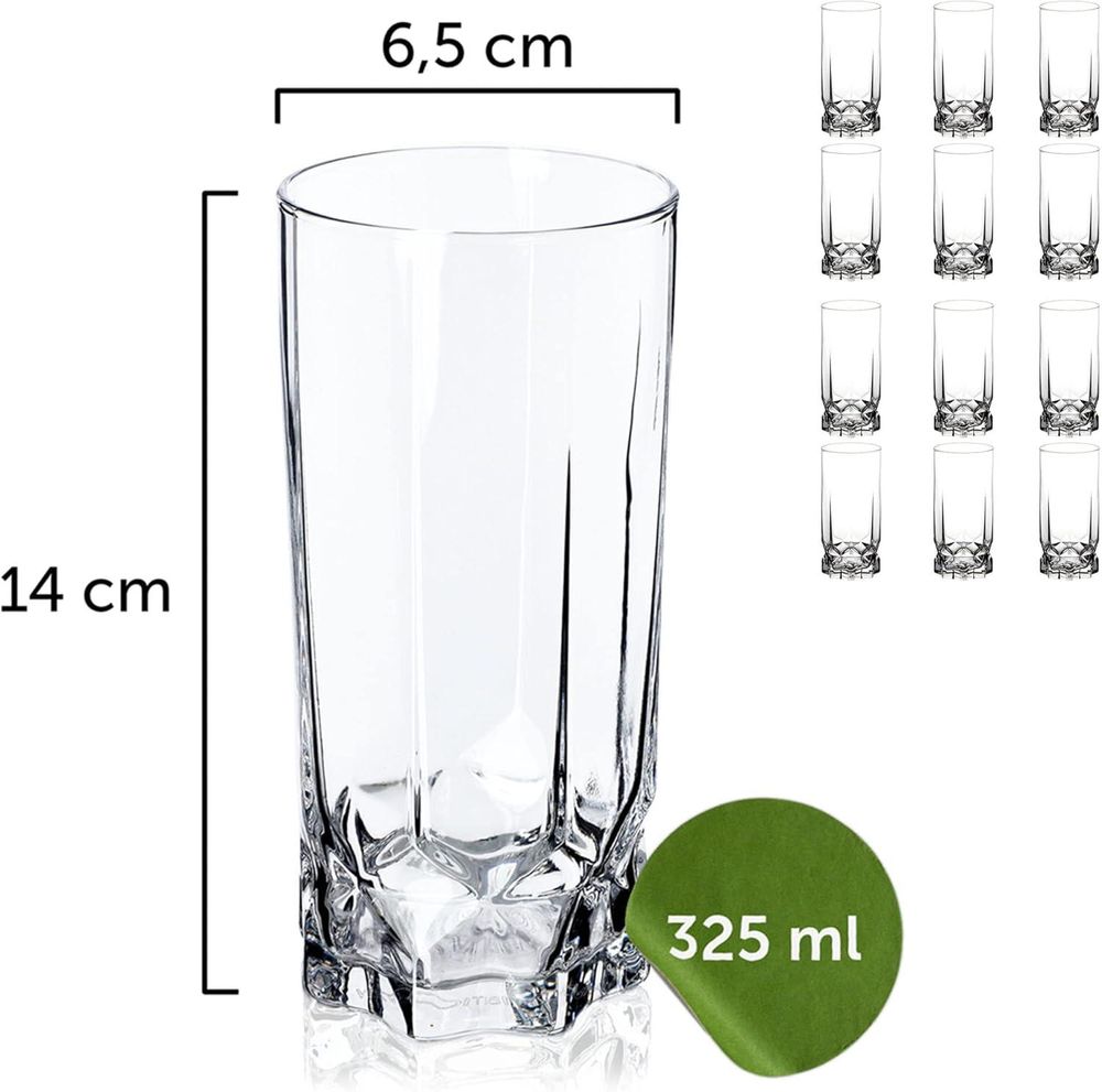 KADAX Trinkgläser aus Glas, Getränkegläser "Anzio", 12er Set, hoch, 325ml