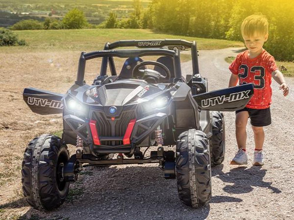 Actionbikes Motors UTV Buggy MX | 4x4 Allrad - Kinder Elektro Auto - 2,4 GHz Fernbedienung - 2 x 12 V Motoren - USB - AUX - Bluetooth (Schwarz)