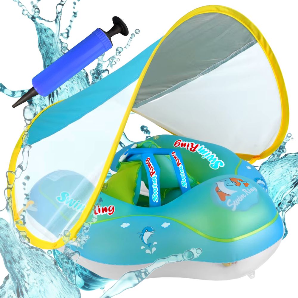 AUFBLASBARER SCHWIMMRING Boot für KINDER Sitzring mit DACH Pumpe – blau