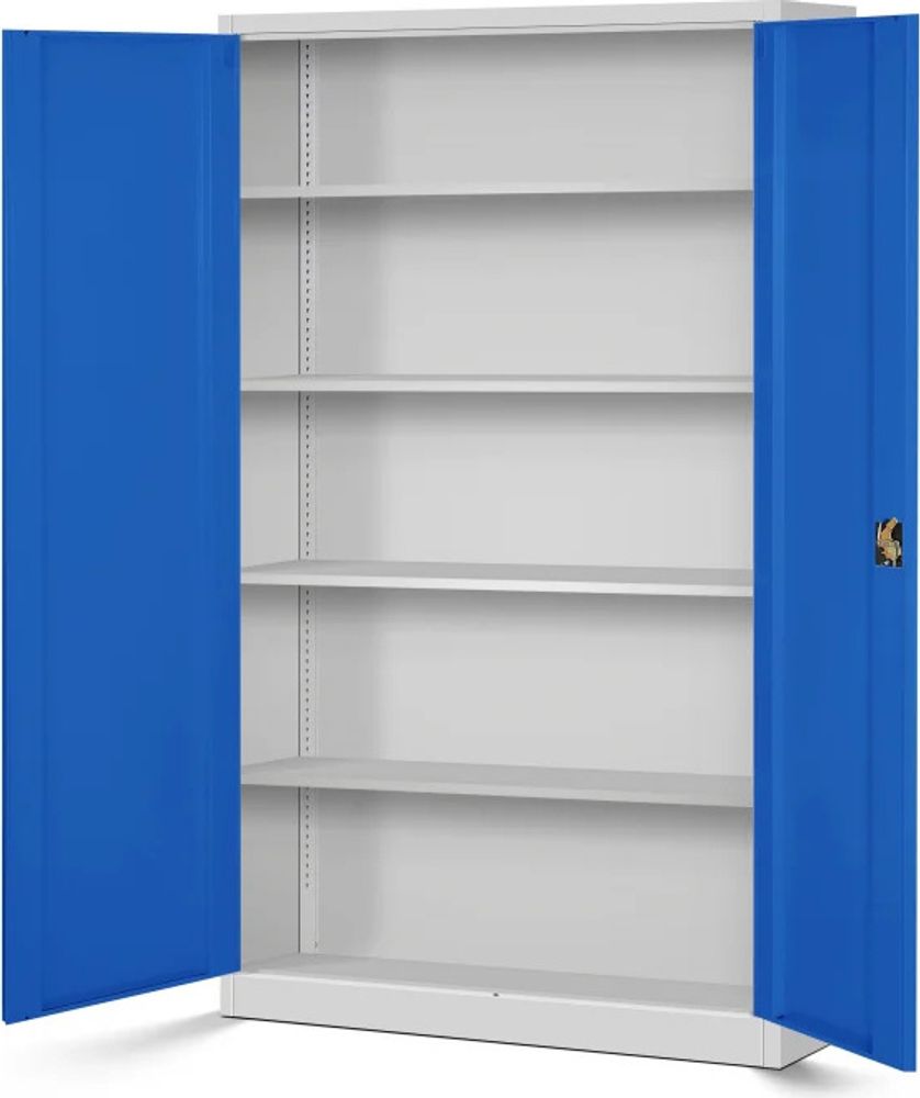 Büroschrank Aktenschrank XXL Metallschrank Flügeltüren Stahlblech Pulverbeschichtung 185 cm x 115 cm x 40 cm Farbe:  Grau-blau