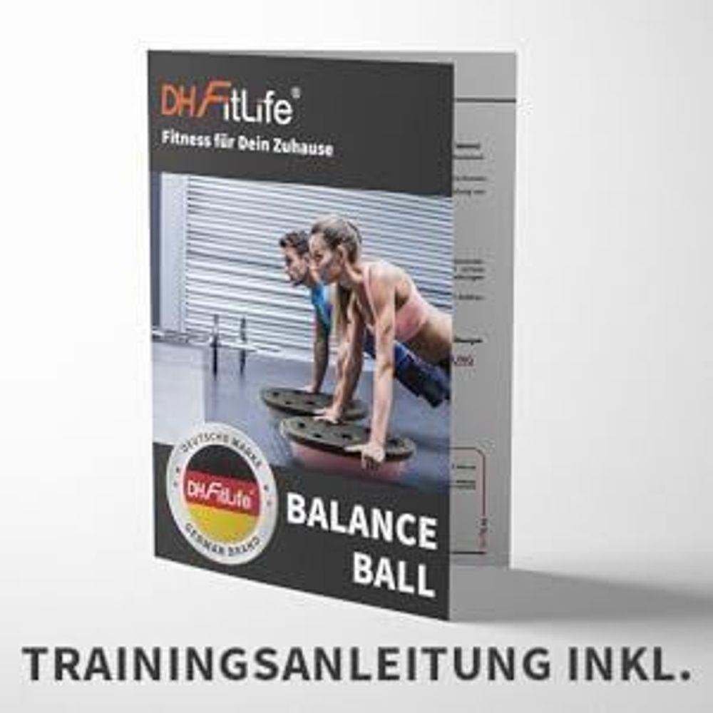 DH FitLife Balance Ball, Yoga Gleichgewichtstrainer Φ60*22cm bis 200 KG belastbar, halber Gymnastikball Fitness Balance Board, Balance-Board mit Pumpe und 2 Fitnessbändern
