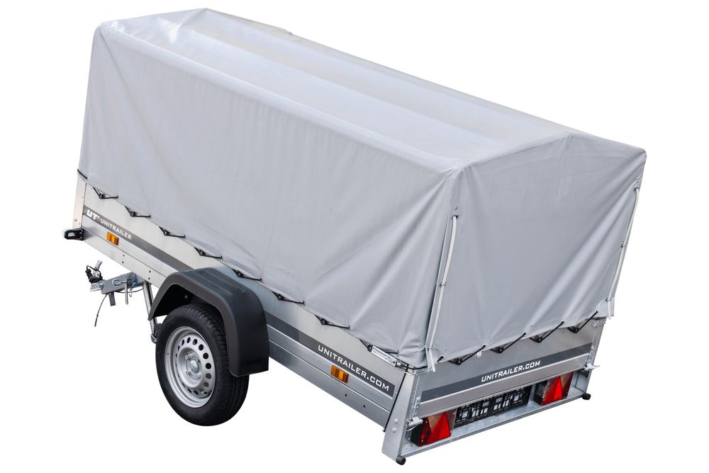 Anhänger Pkw 230x125 Garden Trailer 230 KIPP Unitrailer 750 kg mit Stützrad, Hochplane und Hochspriegel