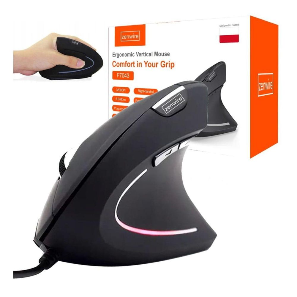 Mouse verticale - Ergonomico - Con cavo - 6 pulsanti - 800/1200 DPI - USB - Nero