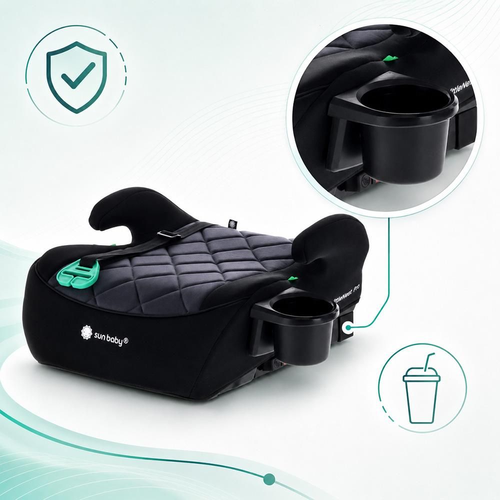 Podsedák Dětský podsedák Autosedačka Booster sedadlo Dětská autosedačka ISOFIX 125–150 cm Držák na nápoje LittleNestPro černý Sun Baby