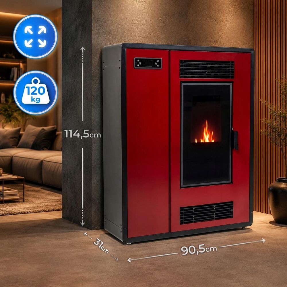 THUNDER® | ARIA RED | Piec na pellet | 12 kW | Zestaw rur przyłączeniowych Ø 80 mm | czerwony