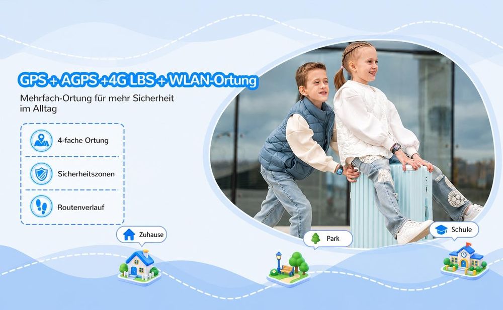 2026 4G Kinder Smartwatch mit GPS Telefon Video SOS für Jungen Mädchen Smartwatch 4-fache Ortung (GPS, WLAN, LBS, AGPS), Sicherheitszonen, Eltern App