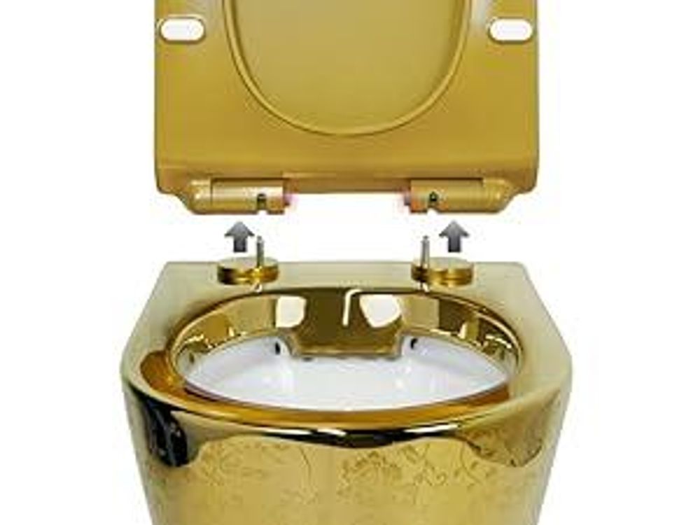 LAVITA Wand-WC Sofi Slim Golden Eye | HŠnge Toilette | Toilettendeckel mit Absenkautomatik & Metallscharniere | Toiletten SpŸlrandlos HŠngend | Toilettenbecken | 365x490x395 cm | Gold