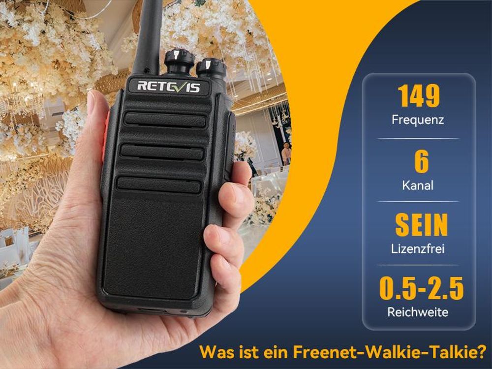 Retevis RT24V Freenet Funkgeräte 6 Kanäle, Walkie Talkie Lizenzfrei, Funkgerät mit Headset Ladeschale, Für Familienaktivitäten, Schule, Sporttag, 4er