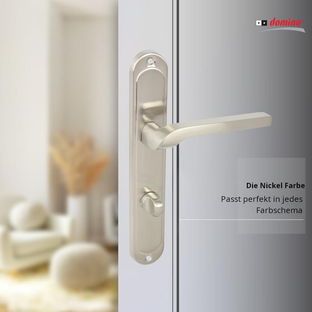 DOMINO Türgriff 78 Drückergarnitur WC - Badezimmer Set | Links & Rechts Türbeschlag für WC/Badezimmertüren | L-Form | aus Aluminium | Nickel | NEMO M9