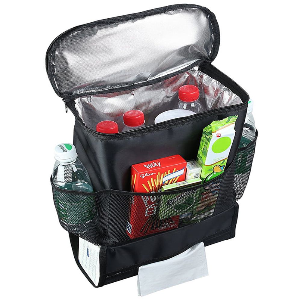 Auto Rückenlehnenschutz Rücksitz mit Thermotasche, Organizer mit 3 Netztaschen & Tablet-Fach, Multifunktional & Robust für Kinder & Reisen Retoo