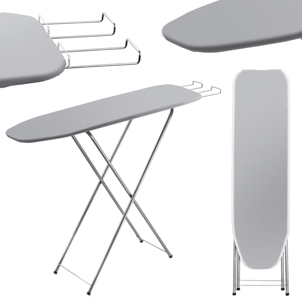KADAX Bügelbrett mit Fach, 104x30cm Dampfbügelbrett mit ausziehbarer mit Bügeleisenablage, kompakte Dampfbügelstation mit Schaumstoffunterlage (Grau)