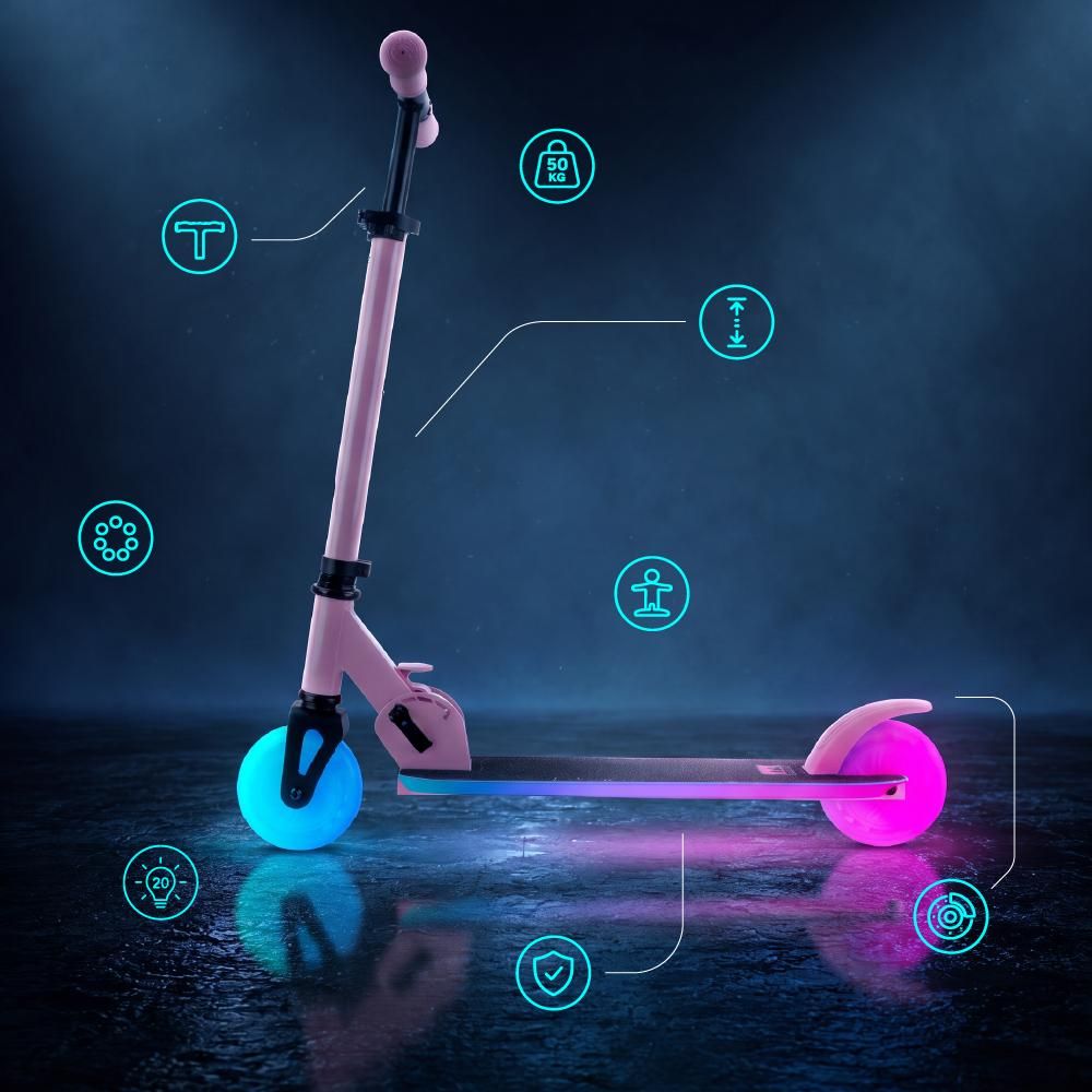 Tretroller mit hervorgehobenen Konstruktions- und Ausstattungsdetails