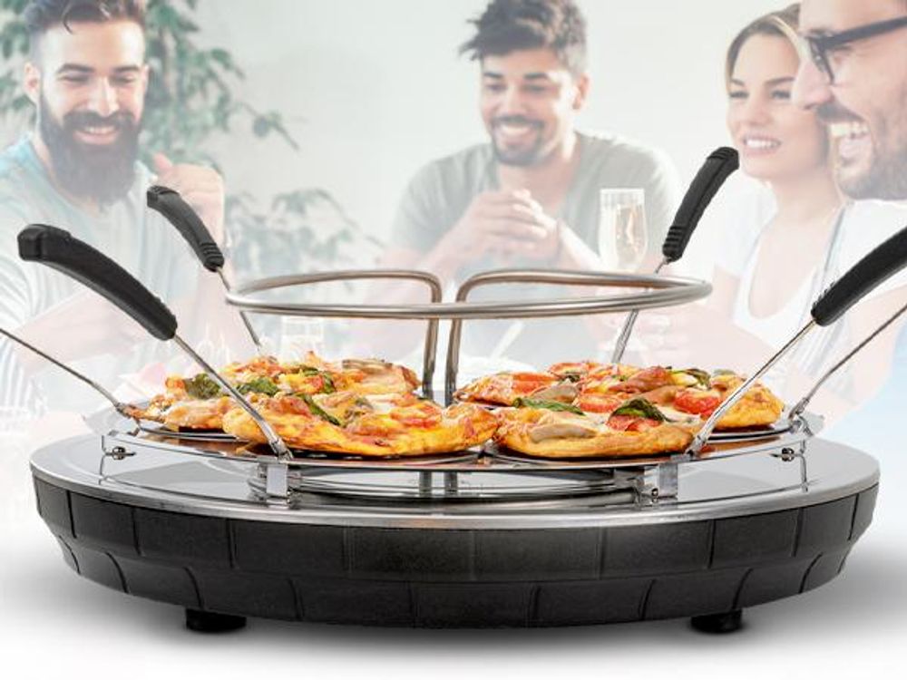 Heidenfeld Mini Pizzaofen Pizzachef | 1.100 Watt - Pizzadom ⌀ 40.0 cm - Für 6 Personen - Terrakotta-Kuppel - Bis 300 °C - 6 Pizzaschieber ⌀ 10,5 cm