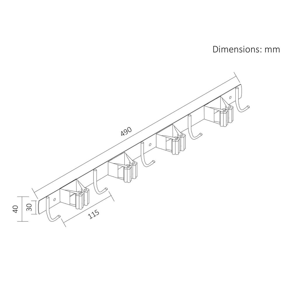 Maclean MC-184 Wandhalterung für Gartengeräte Besen Mopp Gerätehalter Werkzeughalter aus Stahl mit Haken 49 cm bis 20 kg
