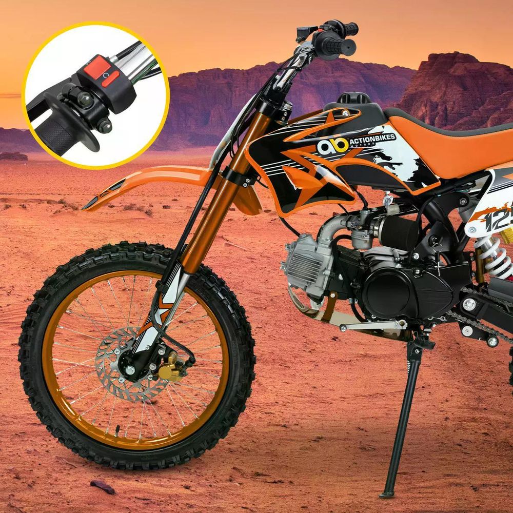 Actionbikes Motors Kinder Crossbike JC125 | Benzin Jungend Motorrad - Motorcross - Stollenreifen - Pocketbike - Dirtbike - Cross Bike (Blau)