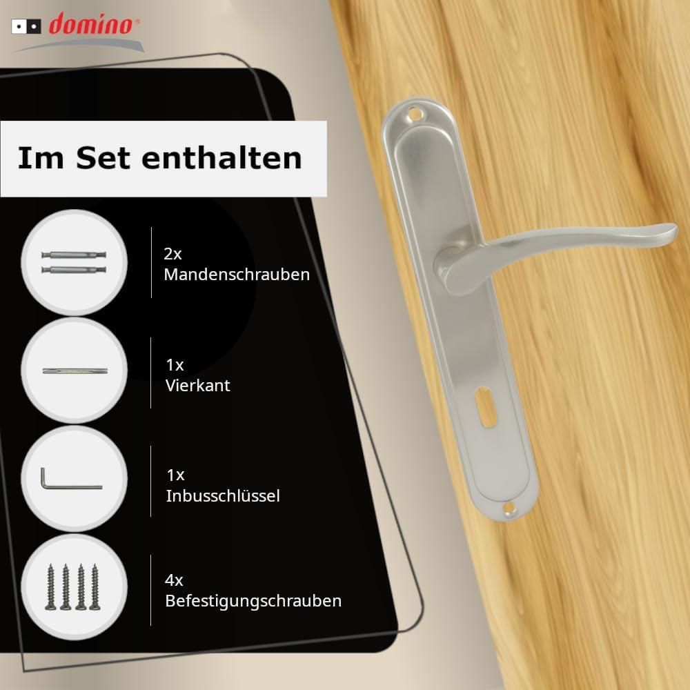 DOMINO Türgriff 72 Drückergarnitur BB-Buntbart Set | Langschildgarnitur | Türklinke für Zimmertür, Bürotür, Kellertür & Innentür | L-Form | Türbeschläge aus Aluminiuml | Nickel Türdrückergarnitur | BALLEN M9