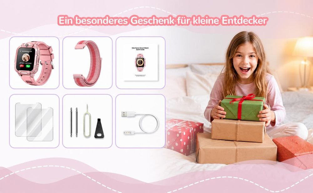 2026 4G Kinder Smartwatch mit GPS Telefon Video SOS für Jungen Mädchen Smartwatch 4-fache Ortung (GPS, WLAN, LBS, AGPS), Sicherheitszonen, Eltern App