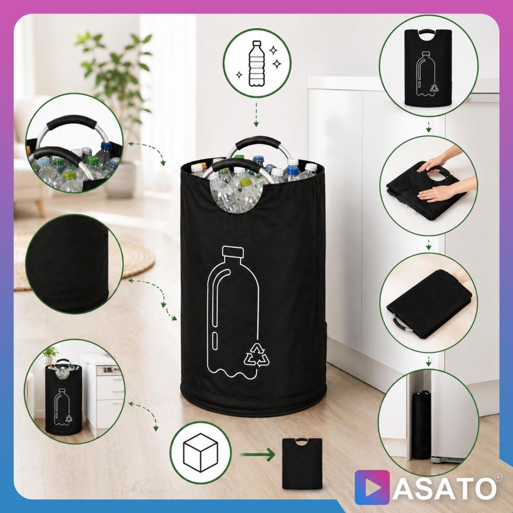 ASATO Pfandflaschen-Sammelbehälter faltbar mit Aluminiumgriffen