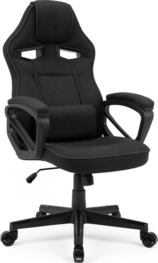 SENSE7 Knight Gaming Krzesło z tkaniny Czarne - Ergonomiczne krzesło biurowe Krzesło biurkowe Krzesło dla graczy Krzesło obrotowe Krzesło dla graczy PC 120 kg Krzesło