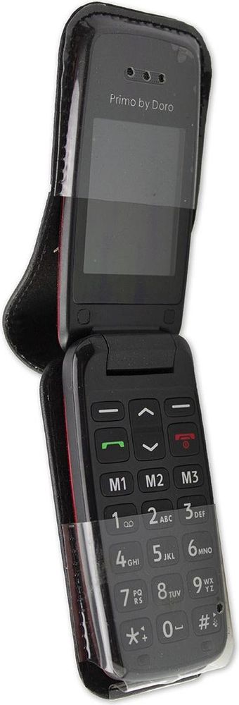 caseroxx Ledertasche mit Gürtelclip kompatibel mit Doro Primo 401 aus Echtleder, Tasche mit Gürtelclip und Sichtfenster
