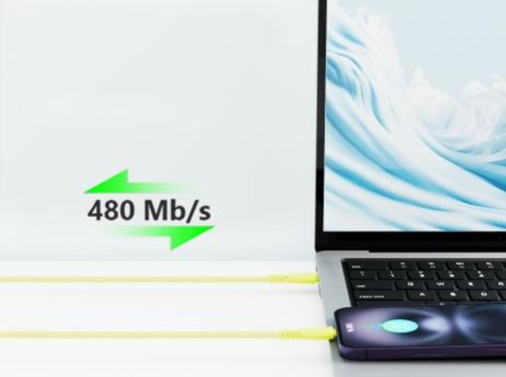 Cavo QUALO Nylon USB-C per USB-C – 1,5 m, 3 A, Giallo QKN-CC-05, Ricarica Rapida 60W