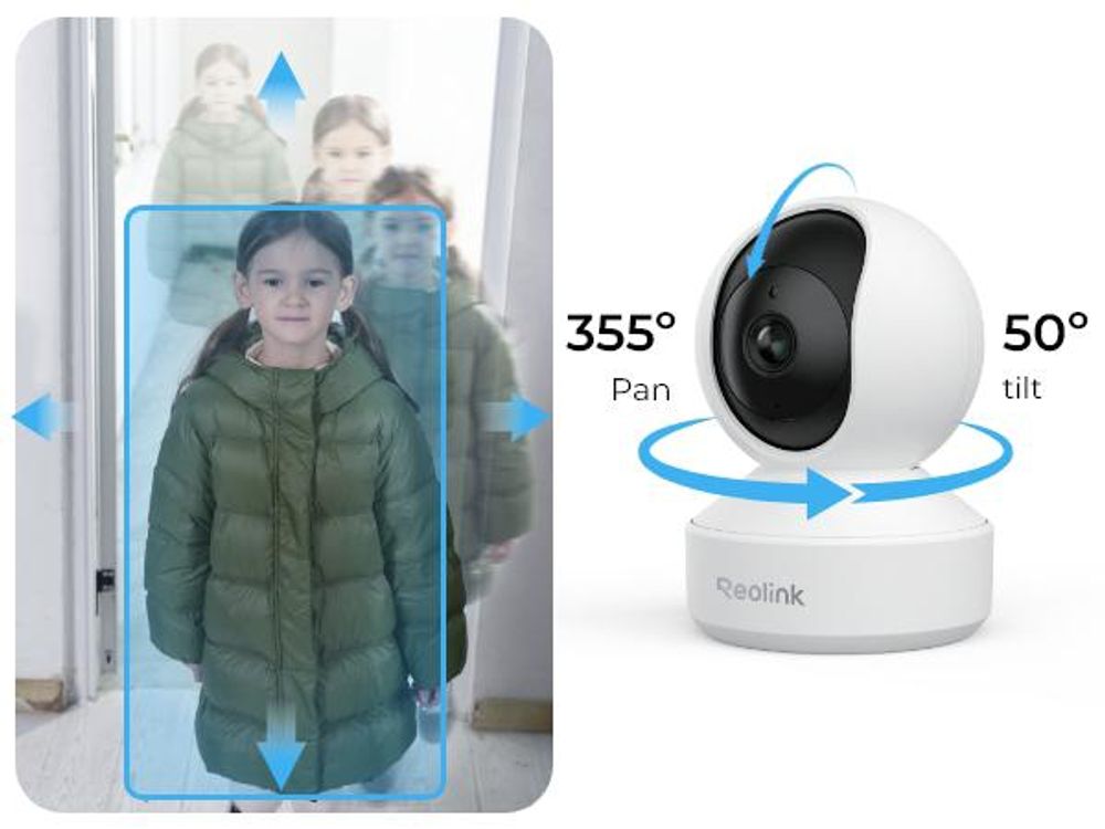 Reolink E1 Pro, 2K+ 5MP PT Wewnętrzna kamera do monitoringu 2,4/5 GHz WiFi, wykrywanie osób/zwierząt, widok 360° dookoła, automatyczne śledzenie, dwukierunkowe audio