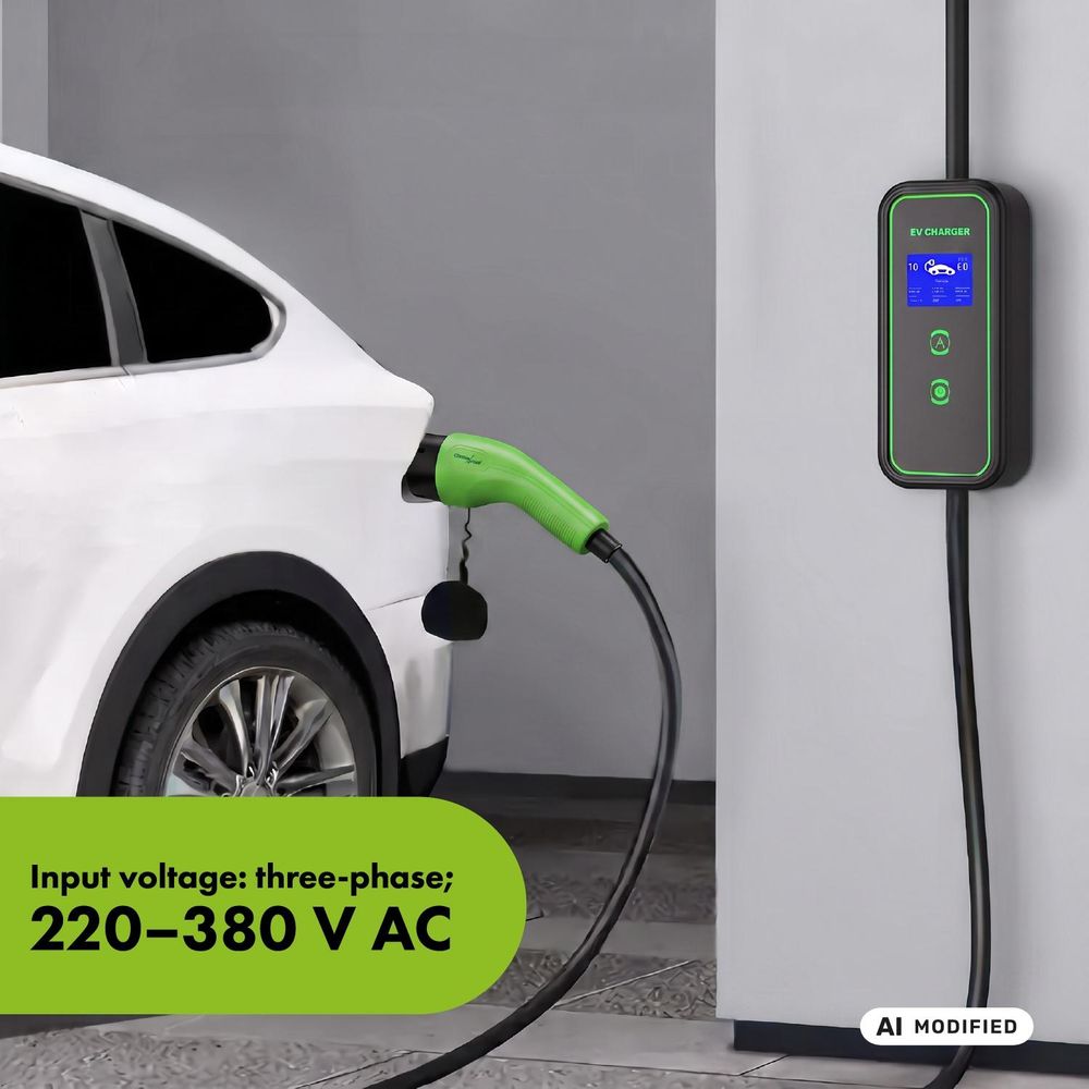 GreenBlue-Ladegerät für Elektrofahrzeuge (EV) und Plug-in-Hybridfahrzeuge (PHEV) tragbar Typ 2 Kabellänge 6,8 m IP65 11 kW 220–380 V Wechselstrom