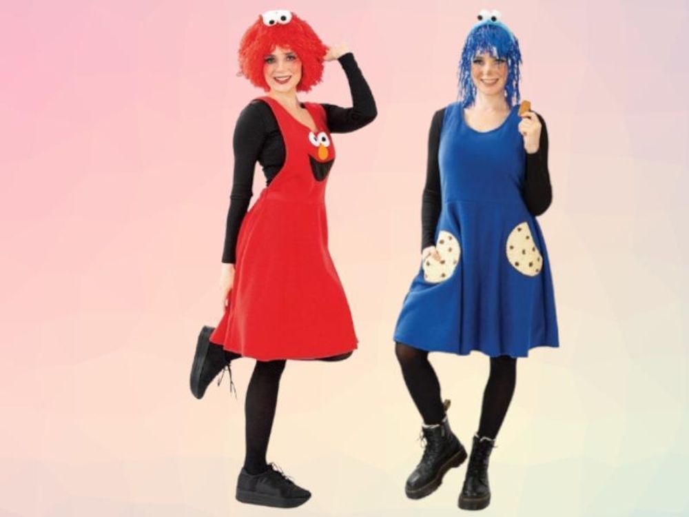 Keks Krümel für Erwachsene Buntes Monster Kleid für Erwachsene - Lustige Kleider mit Haarreif in blau knielang (L)