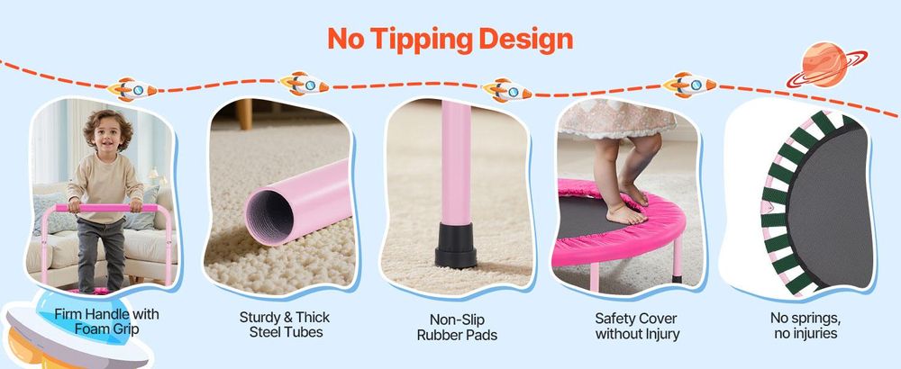 VEVOR Kindertrampolin Outdoor-Trampolin 91,44 cm faltbares Trampolin mit Griff, Rebounder-Trampolin Gartentrampolin für Kleinkinder, Geburtstagsgeschenk für Kinder ab 3 Jahren 100 kg belastbar Rosa