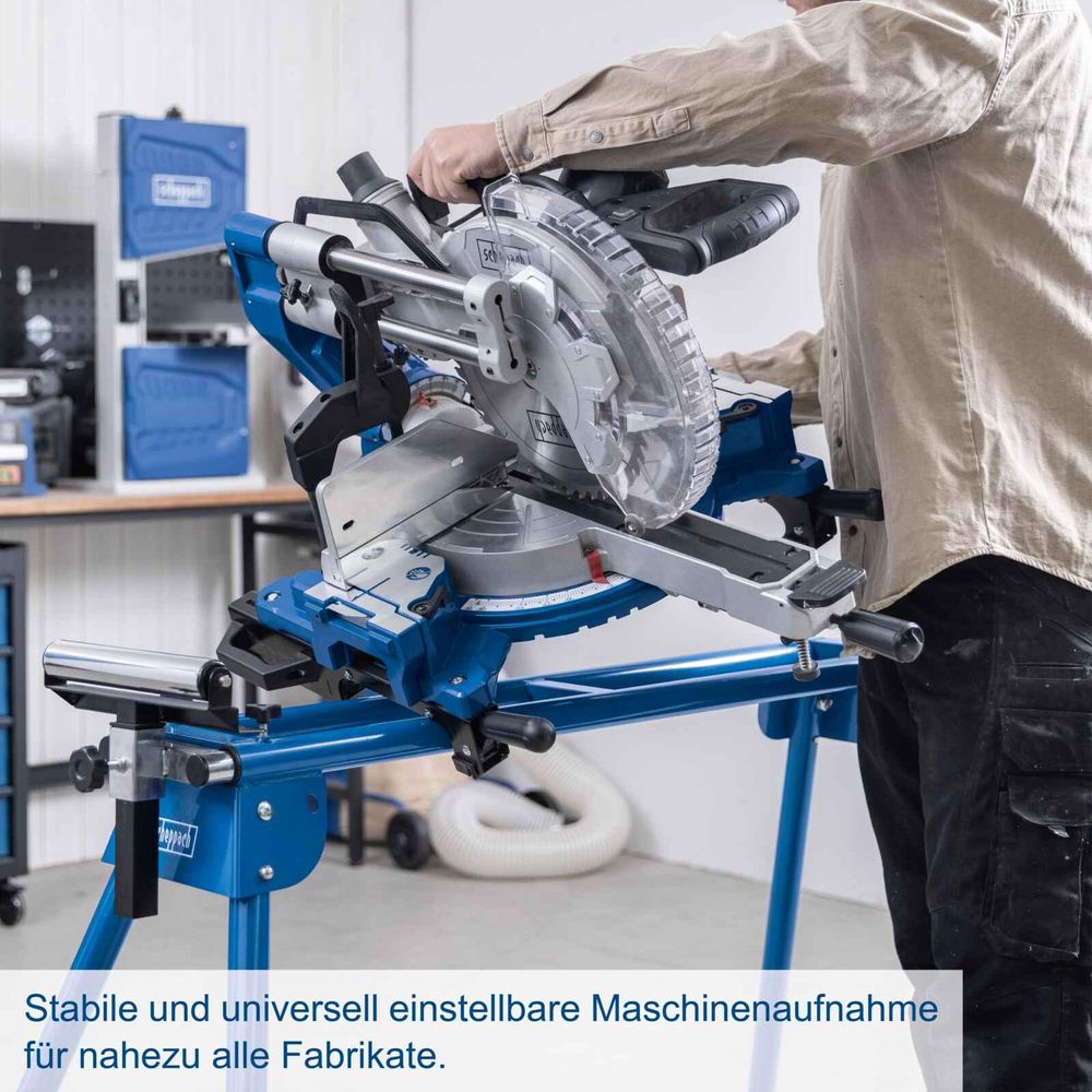 Scheppach Maschinenuntergestell UMF2000 Arbeitstisch | max. Tragkraft von 250 kg | von 116 auf 200 cm erweiterbar | 84,5 cm Arbeitshöhe