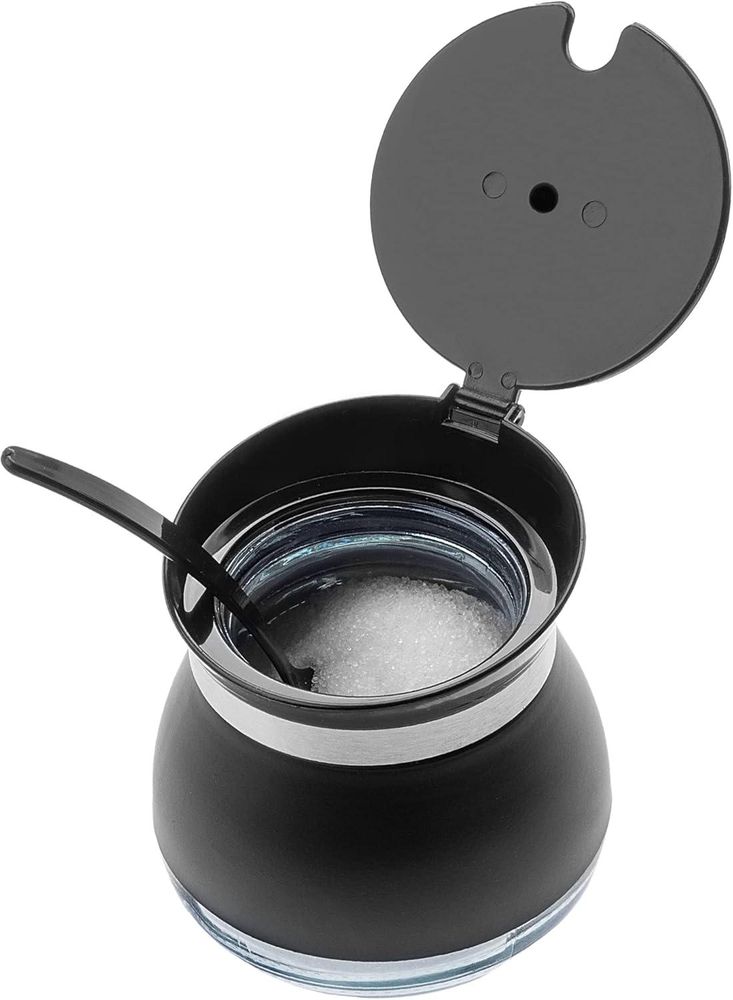 KADAX Zuckerdose "Lerin", Zuckerdosen & Zuckerstreuer, Zuckerschale aus Glas, Zuckerschüssel mit ergonomischem Deckel, Schwarz Glasbehälter für Zucker,