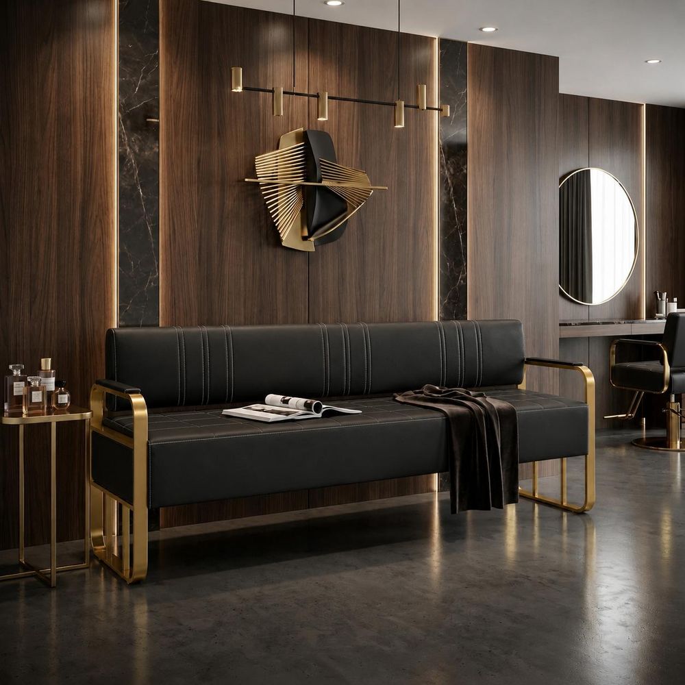 Sofa Couch für Salon Wartezimmer Praxis 4-Sitzer Goldrahmen 180cm