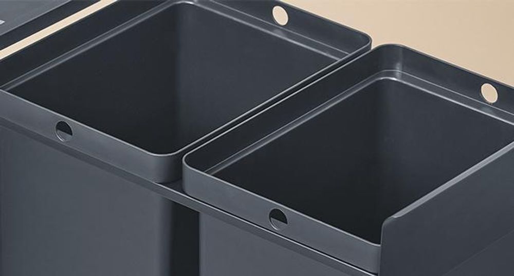 SONGMICS Mülleimer küche, Mülltrennsystem für Unterschrank, 2 x 15 L, Abfalleimer 2 Fächer, ausziehbar, Stahlrahmen, ABS-Deckel, grau