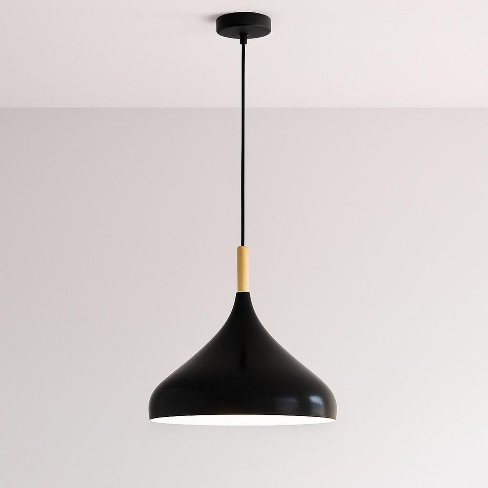 MasterLED Pendelleuchte 1-flammig – Schwarz-Holz – E27 – pendelleuchte esszimmer, küche, pendelleuchte holz skandinavisch, hängelampe – Miko