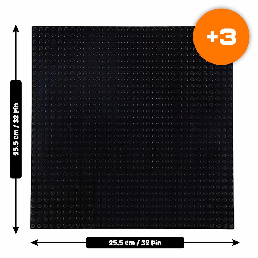Bauplatte 32x32 Noppen, Grundplatte kompatibel mit gängigen Bausteinen, 25,5 x 25,5 cm, EVI KIDS, Schwarz