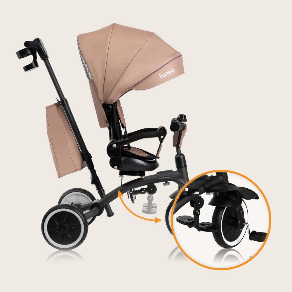 Lionelo Tris Plus dreirad laufrad bis 25 kg Kinderdreirad Lenkstange Baby Kinderwagen Montage ohne Werkzeug - Beige