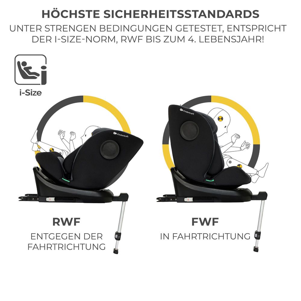 Kinderkraft I-360 i-Size - Kindersitz 40-150 cm - 360° Drehung - RWF/FWF - H-GUARD System - SPS+ - 5-Punkt-Gurt - ISOFIX - Stützbein - Schwarz