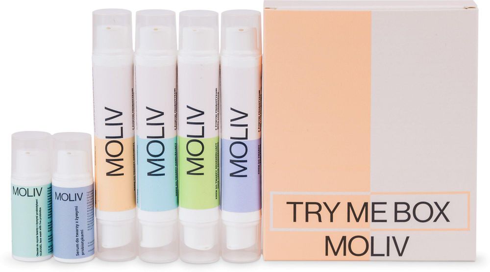 MOLIV TRY ME BOX | Probiotisches Hautpflege Kennenlern-Set | Gesichtspflege mit lebenden Probiotika zum Testen (Serum, Creme, Oleo-Gel)